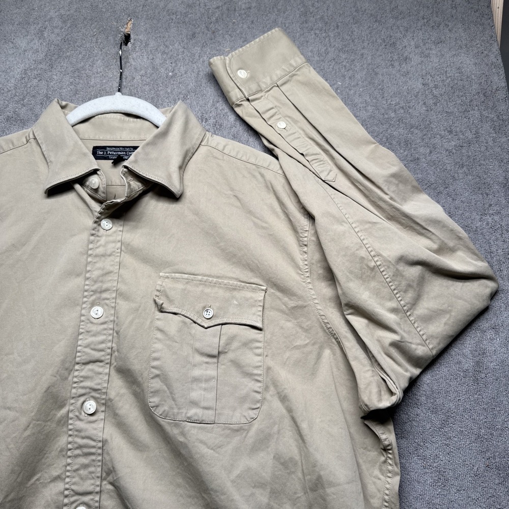J Peterman Company Men's Khaki Button Down Shirt‎ XXL Long Sleeve Cotton Blend